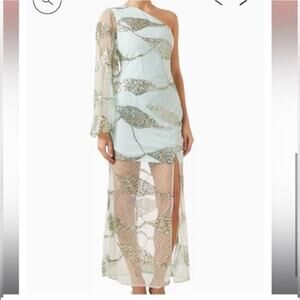 elliatt shea green one shoudler sequin bead embellished maxi dress small NEW